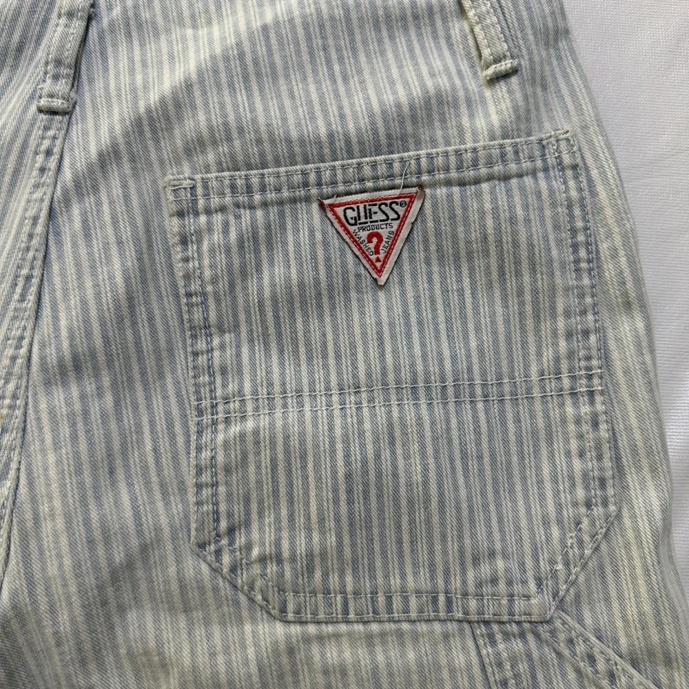 Guess Overalls Womens 1 VTG 90s Pinstriped Colorblock Denim Made in USA Coastal